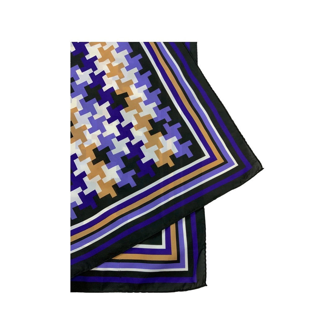 Vintage Black, Beige, and Purple Geometric Pattern Scarf