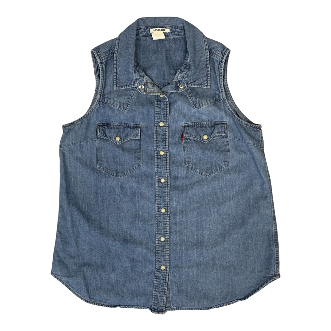 Vintage Y2K Levis Ladies Denim Western Sleeveless Shirt 10