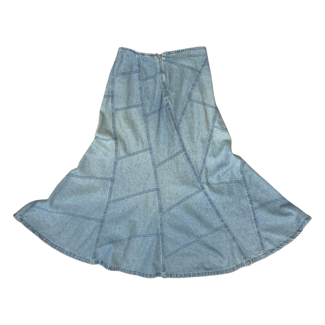 Vintage 80s Patchwork Denim Flared Skirt Light Wash 10