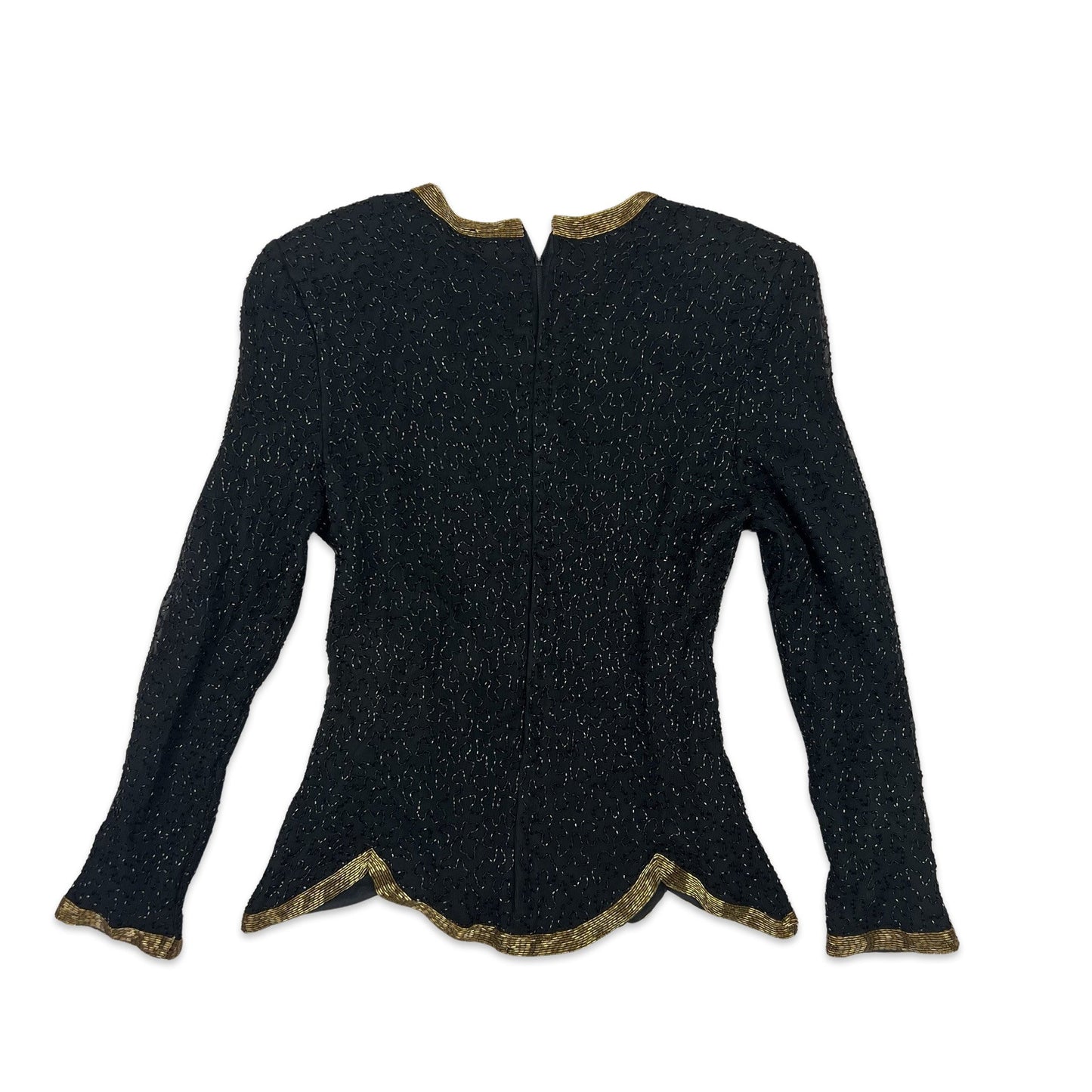 Vintage 80s Night Vogue Sequin Blouse Black Gold 4 6