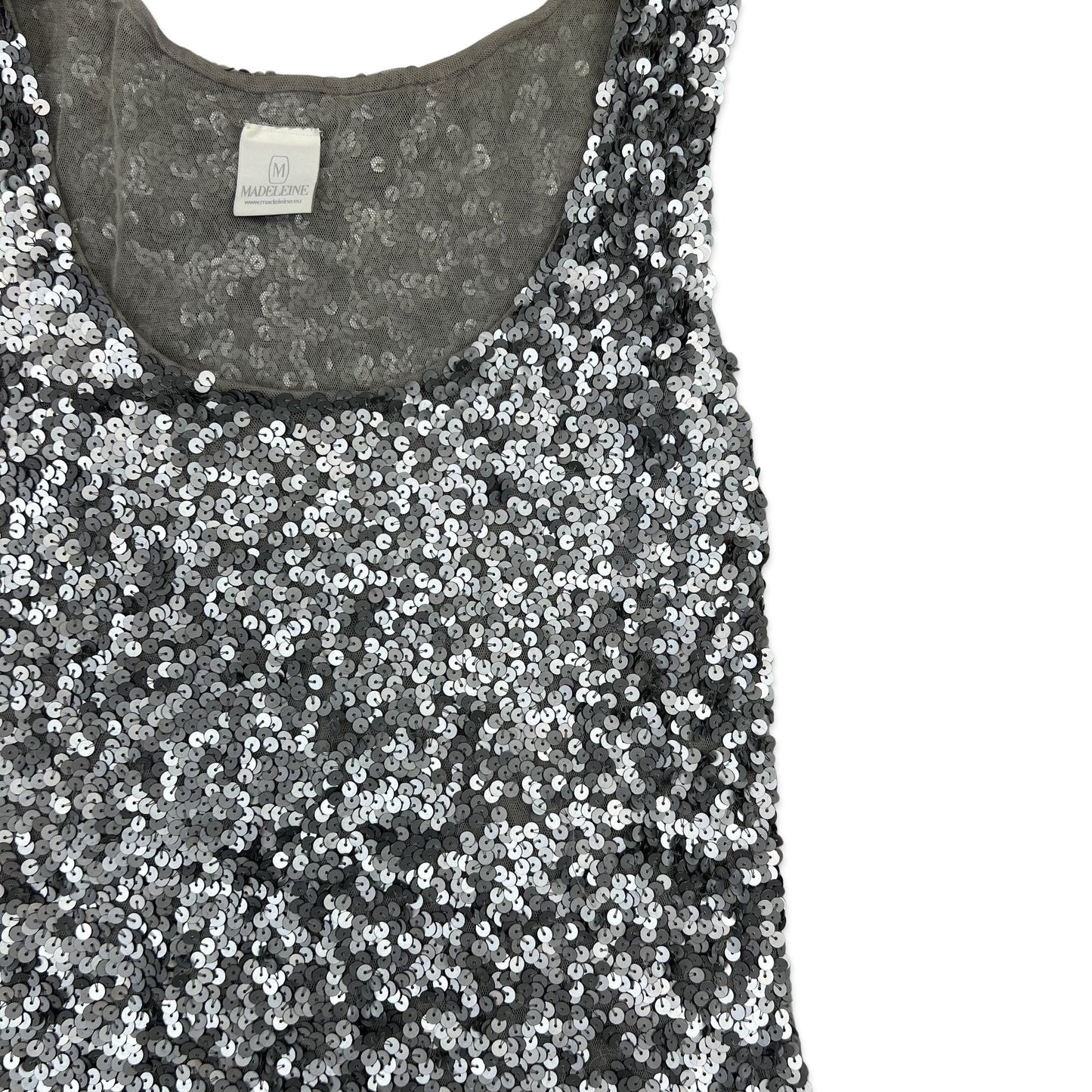 Vintage 90s Y2K Sequin Vest Silver 8 10