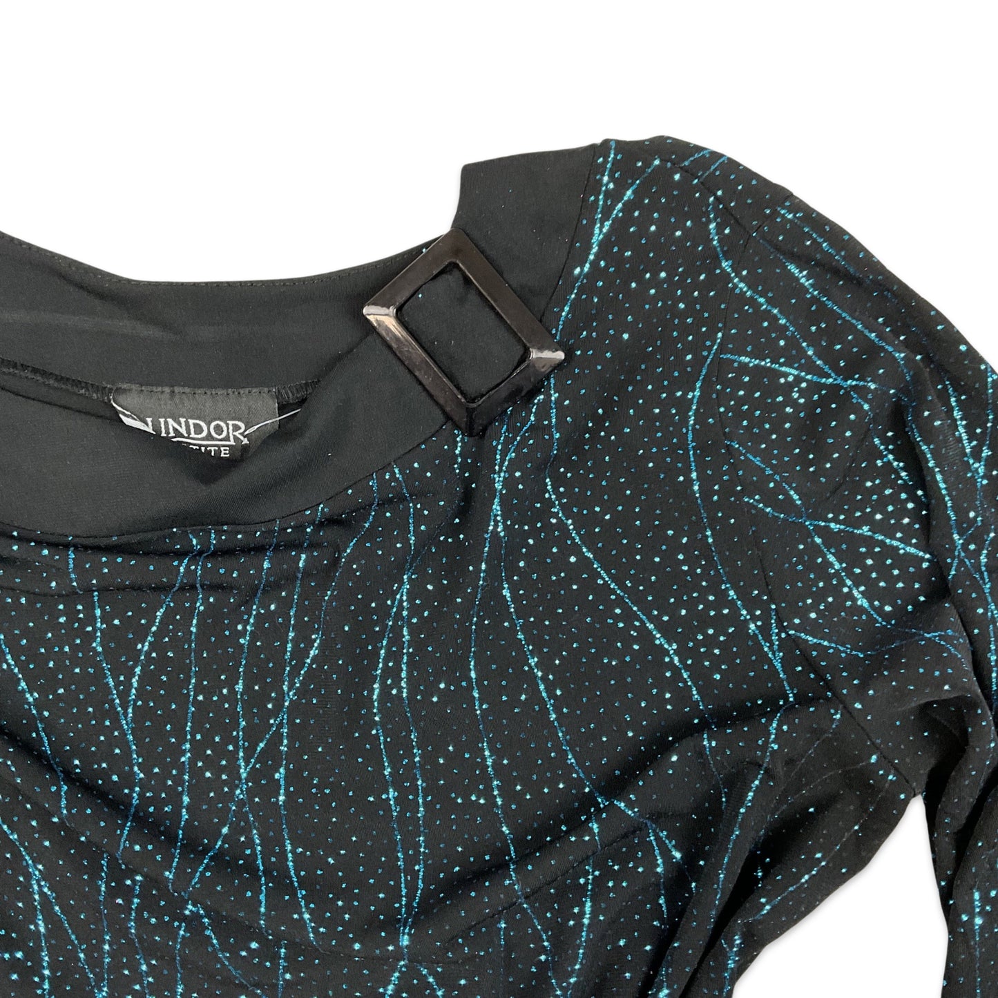 VTG Blue Black Metallic Shimmer 3/4 Sleeve Disco Top 10 12 14