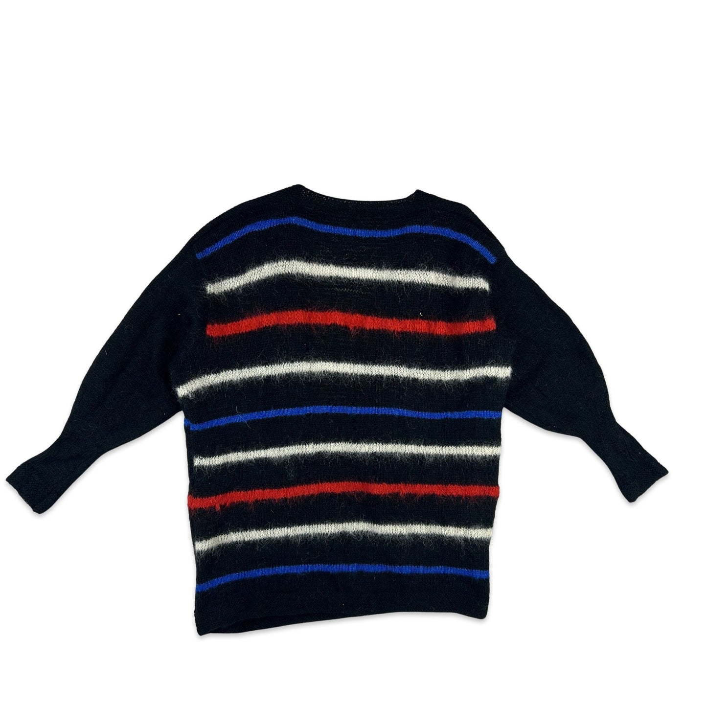 Vintage Mohair Cardigan Balloon Sleeve Black Red White Stripe 14 16 18