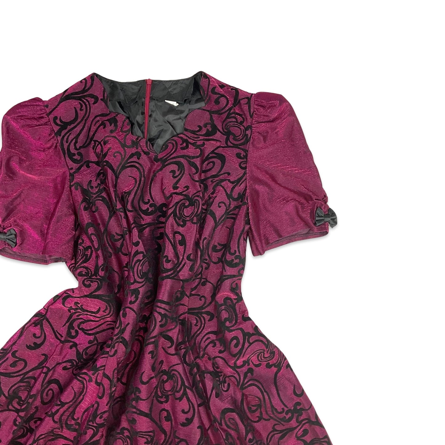 80s Vintage Metallic Party Midi Dress Pink Purple Black 12 14