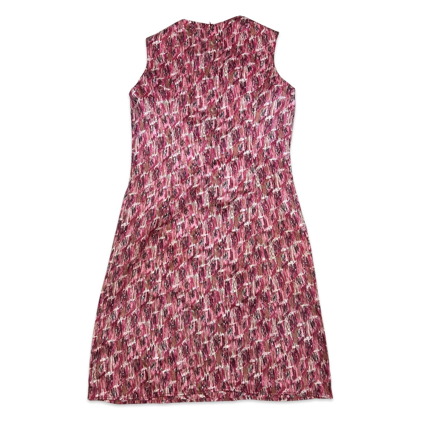 60s Vintage Abstract Shift Dress Pink Beige 12 14