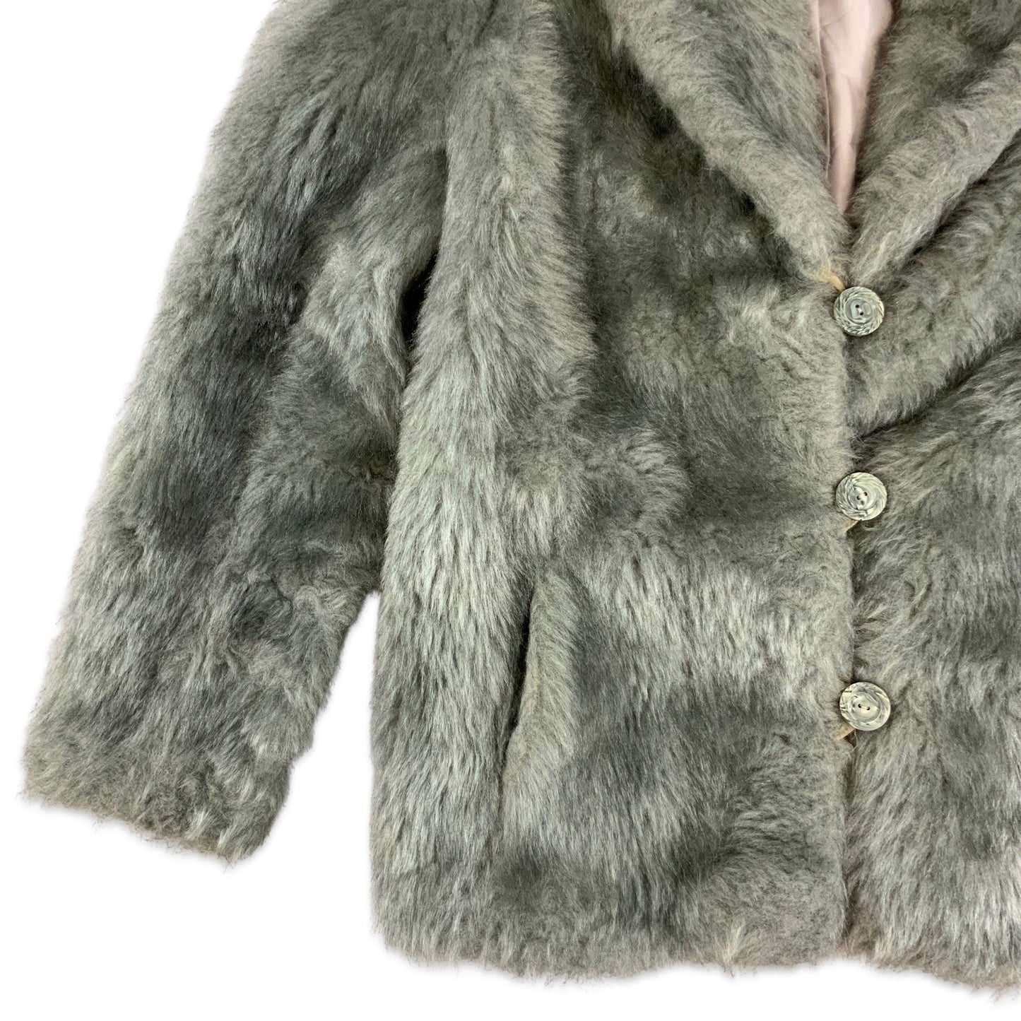 Vintage Y2K Silver Grey Faux Fur Coat 10 12 14