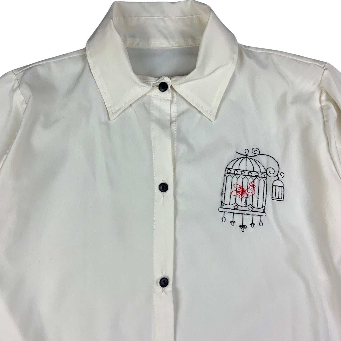 Vintage White Blouse Novelty Bird Embroidery 8 10