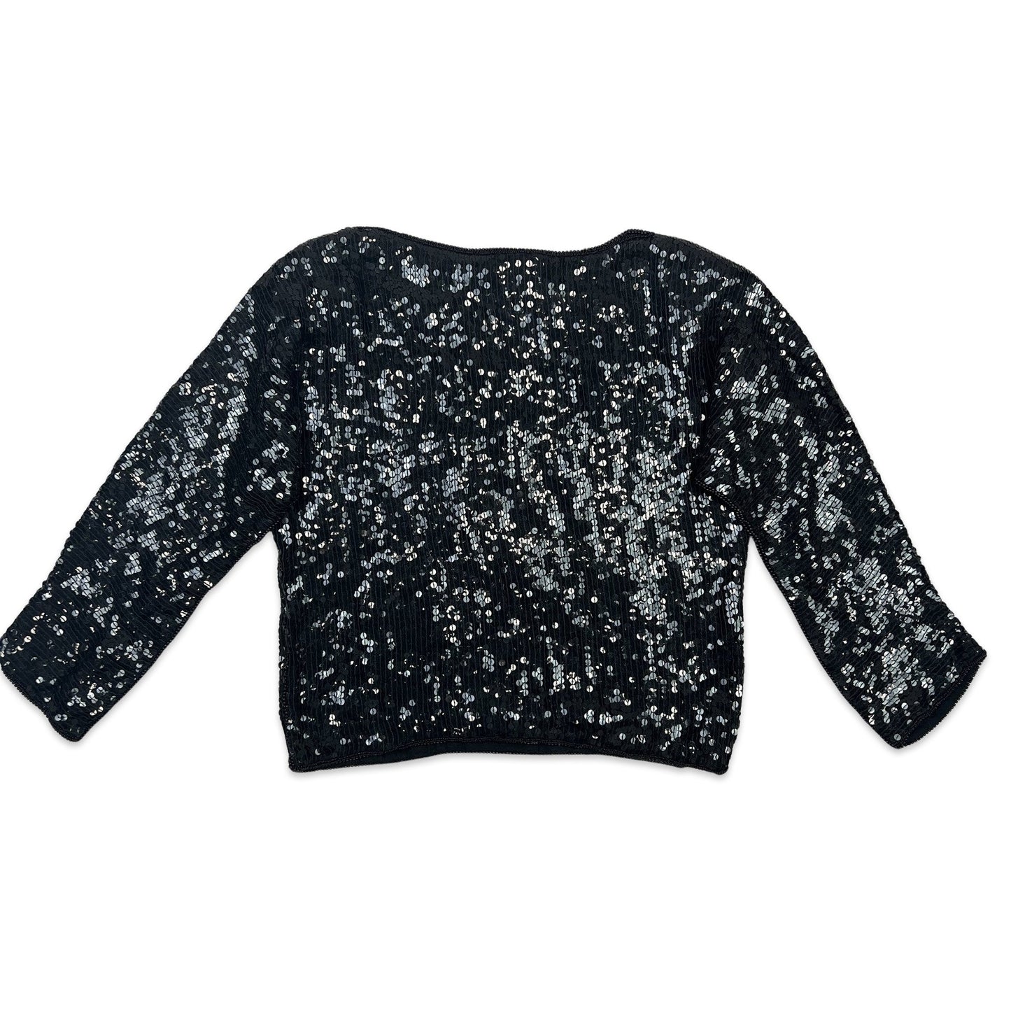 Vintage 80s Boxy Oversized Sequin Blouse Black Purple Blue 8 10 12