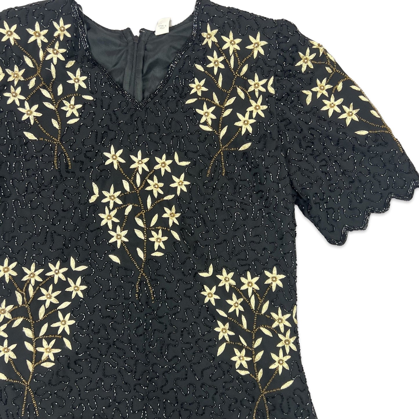 Vintage 80s Sequin Blouse Black Yellow 12 14