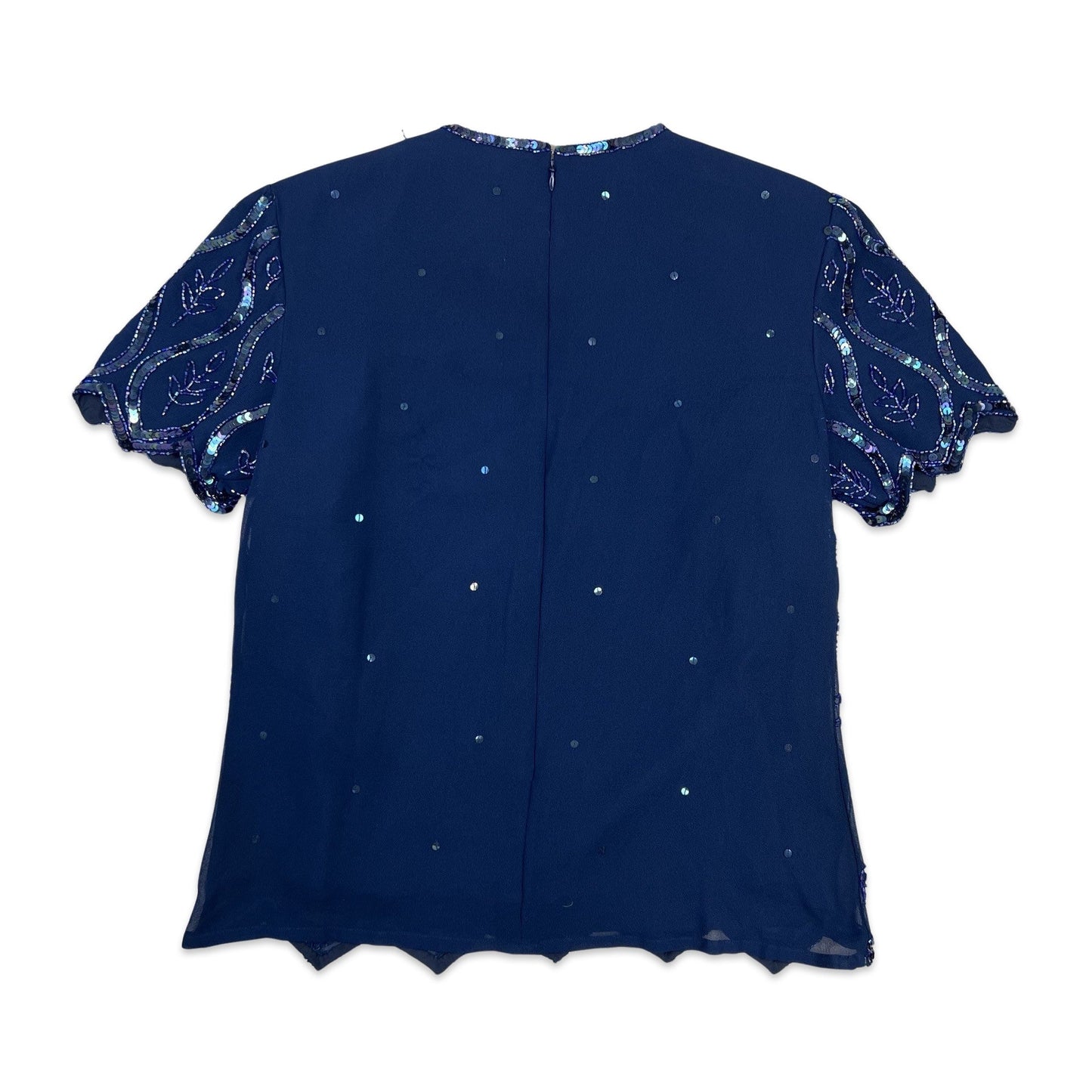 Vintage 80s Sequin Blouse Blue 14