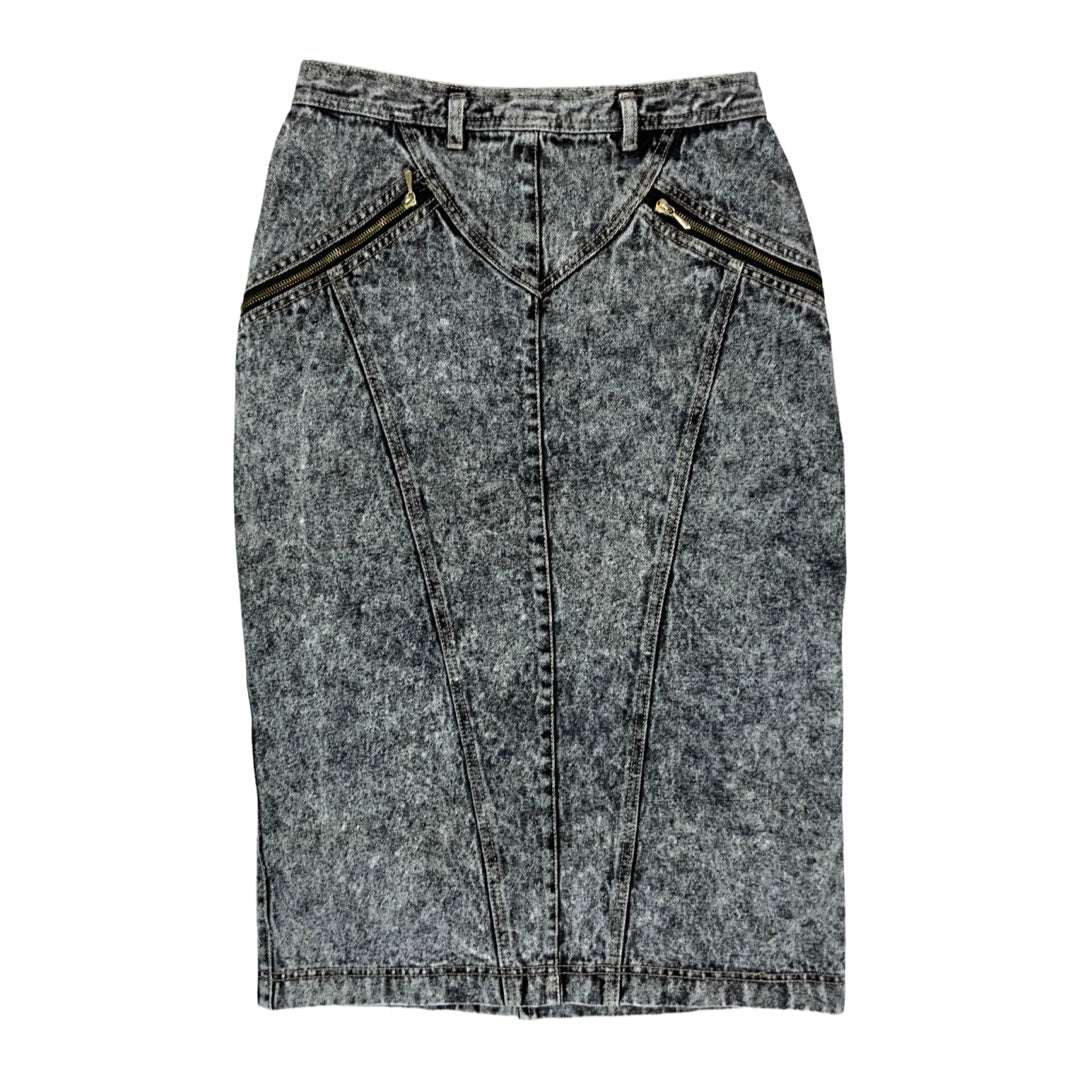 Vintage 90s Acid Wash Grey Denim Skirt 10