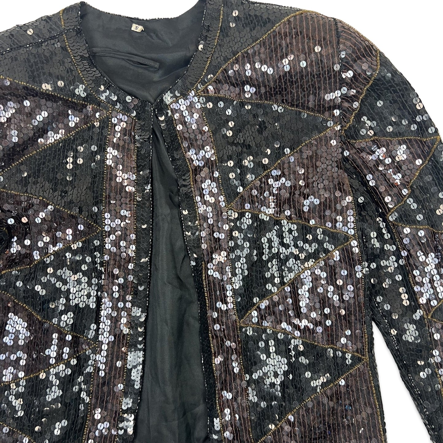 Vintage 80s Sequin Jacket Black Purple 10