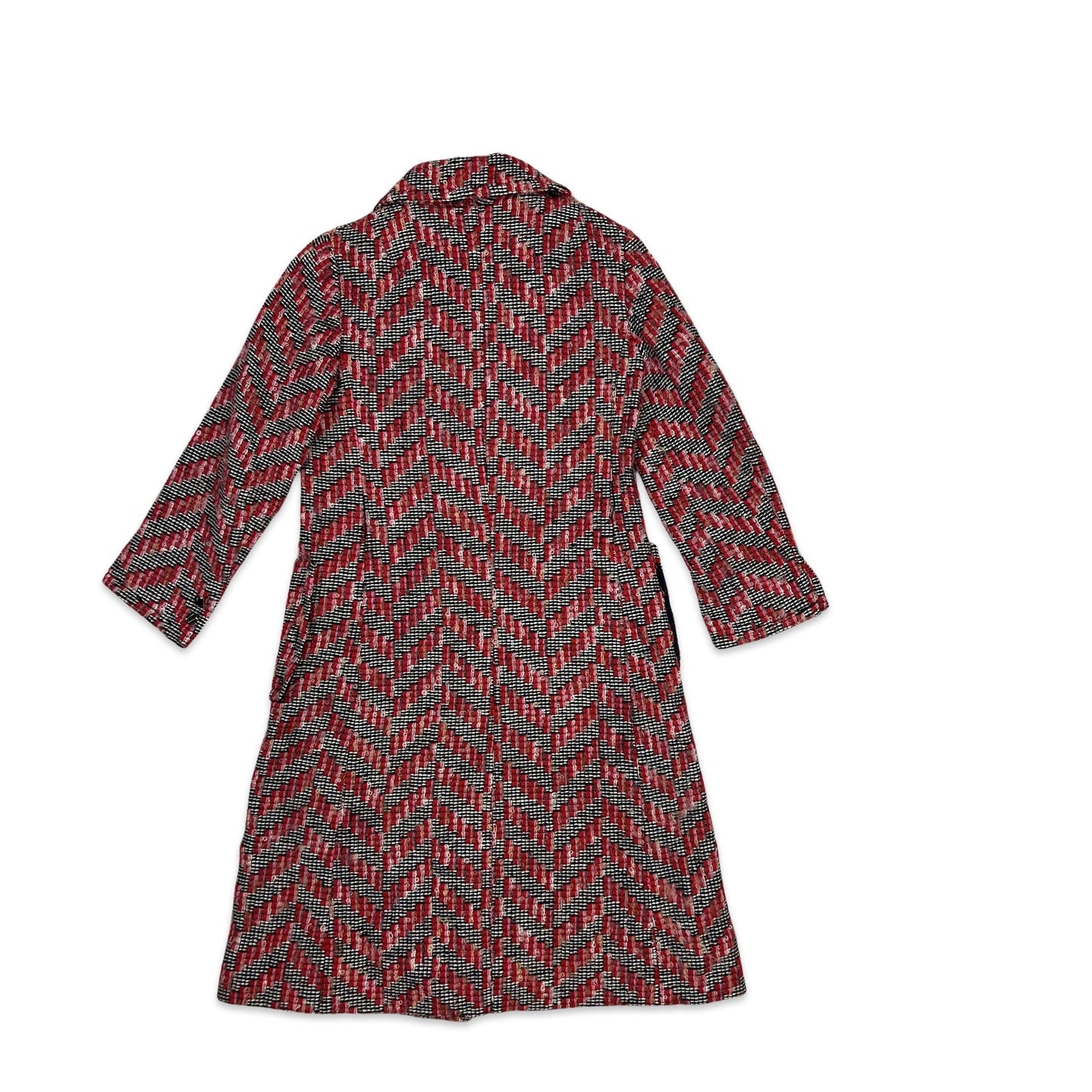 Vintage Midi Wool Coat Black White Red Pink Chevron 8 10