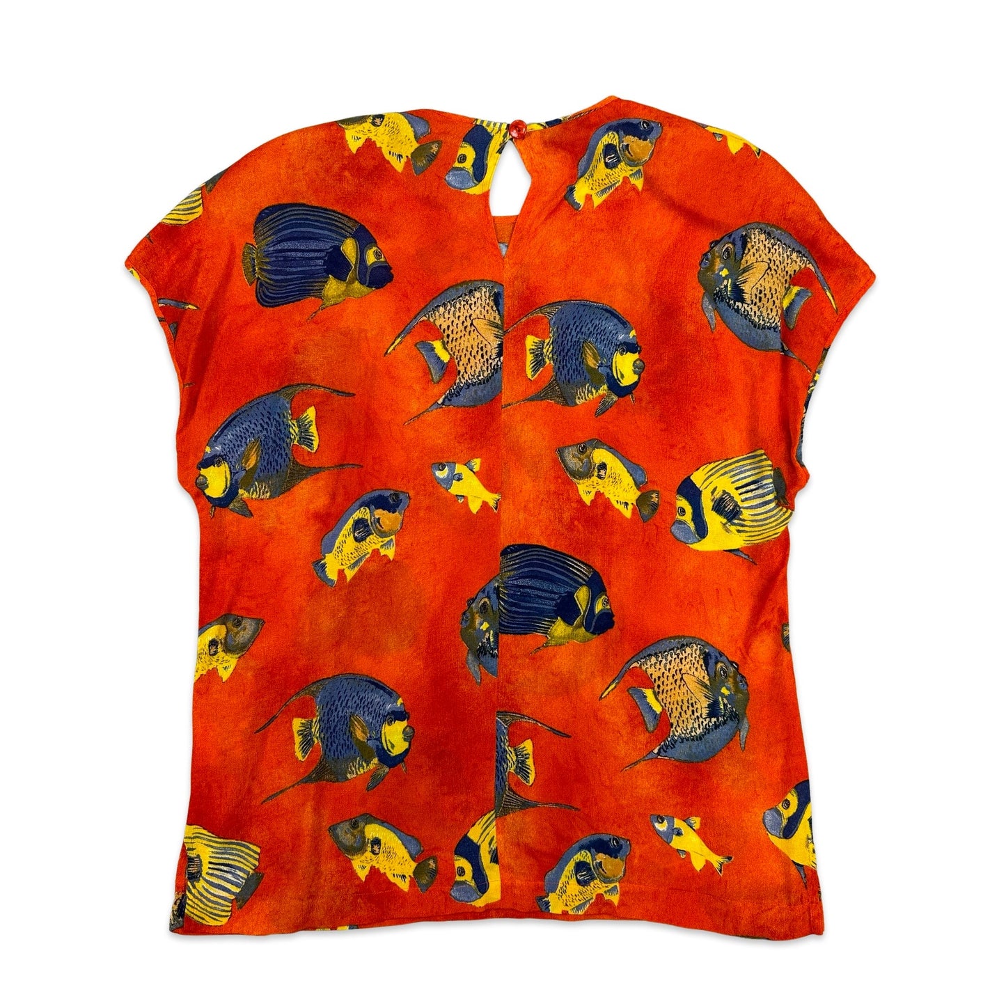 Vintage 80s Fish Print Blouse Orange 14