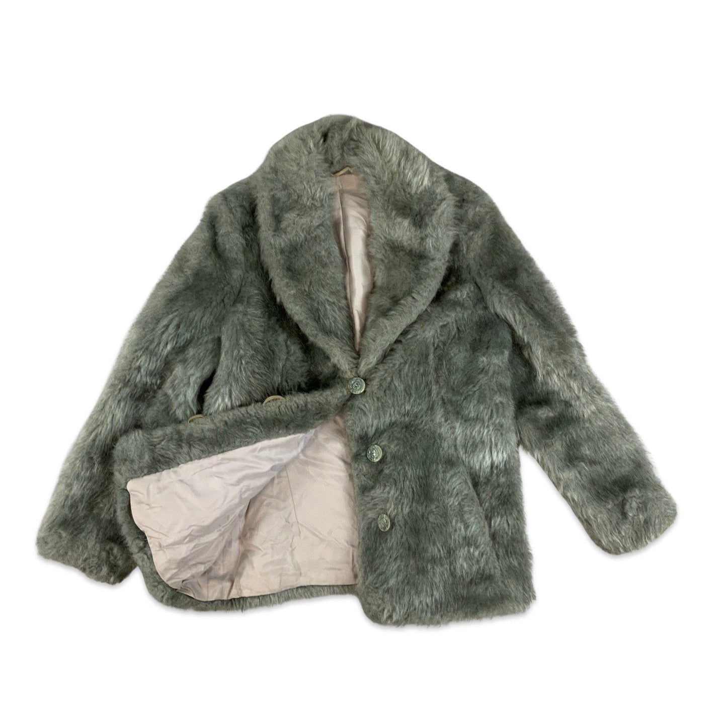 Vintage Y2K Silver Grey Faux Fur Coat 10 12 14