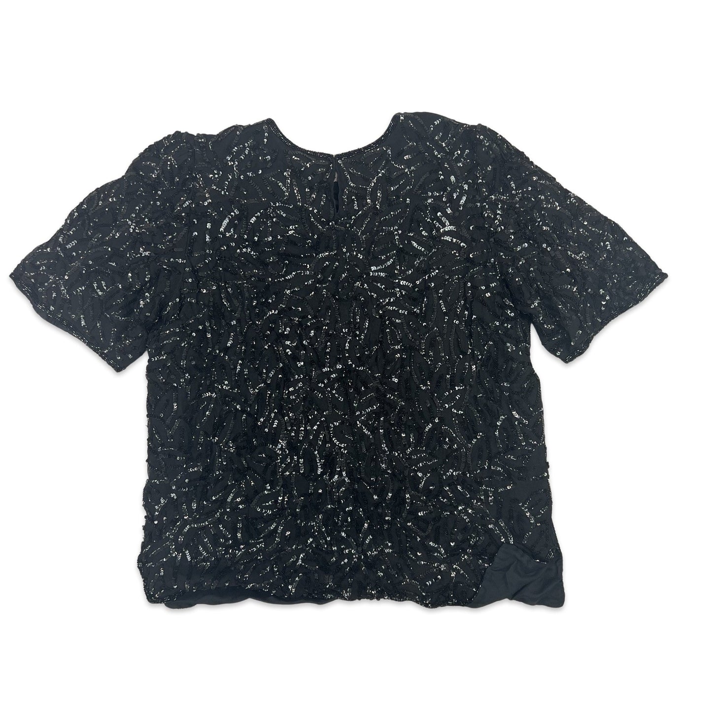 Vintage 80s Boxy Oversized Sequin Blouse Black Blue 12 14