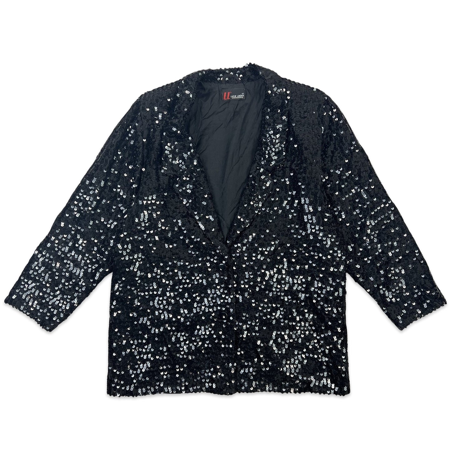 Vintage 80s Sequin Blazer Jacket Black 14 16