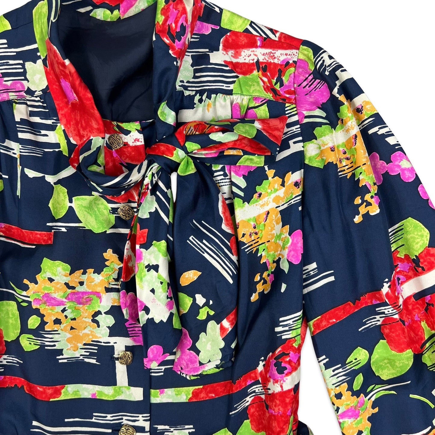 70s Vintage Dress Abstract Floral Shirt Dress Multicolour 10 12