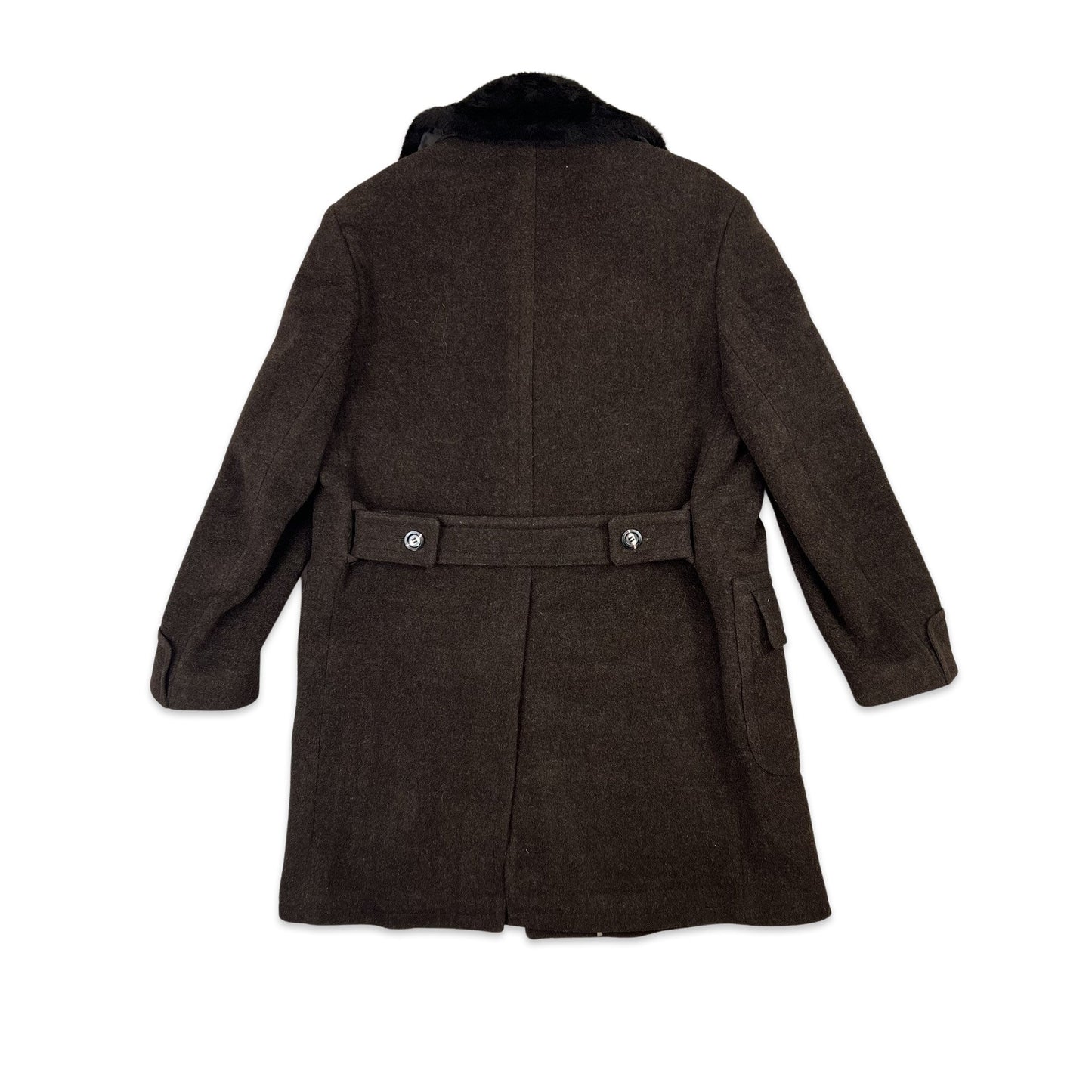 Vintage Wool Midi Coat Double Breasted Faux Fur Black Collar S M