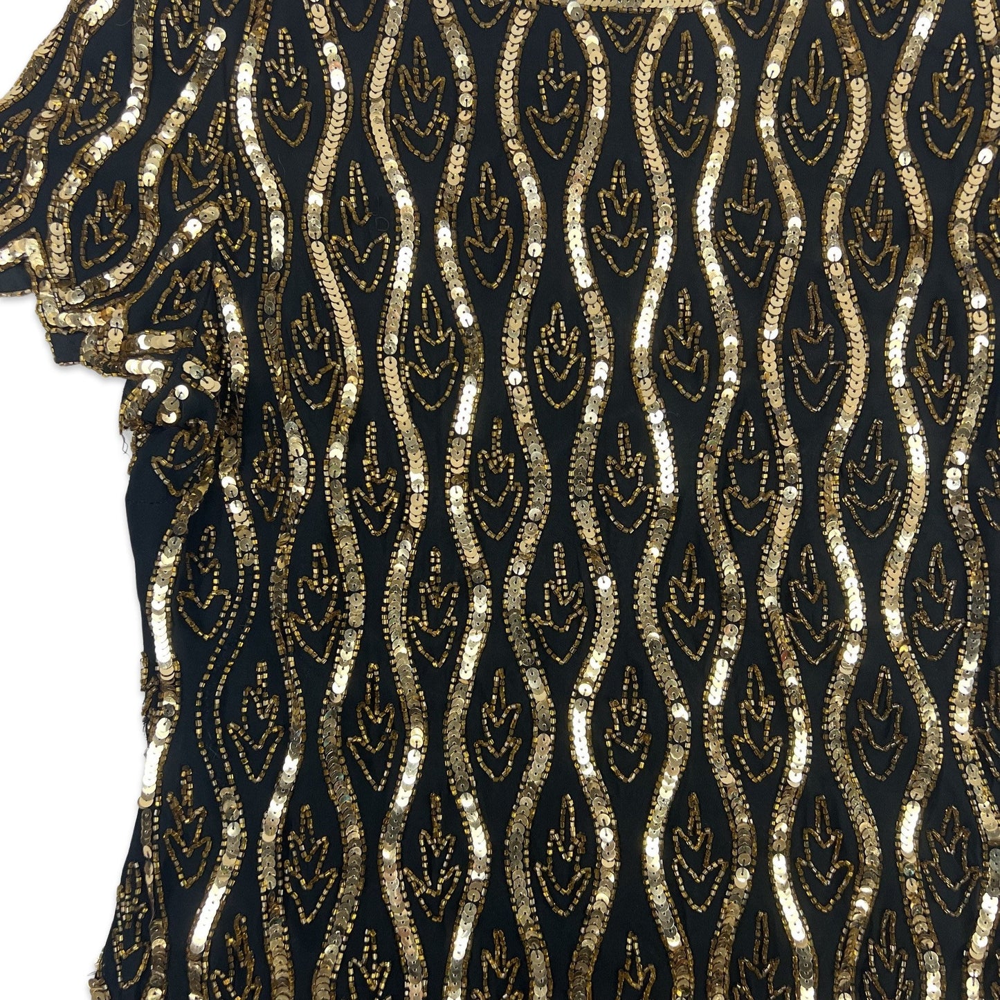 Vintage 80s Boxy Oversized Sequin Blouse Black Gold 12 14