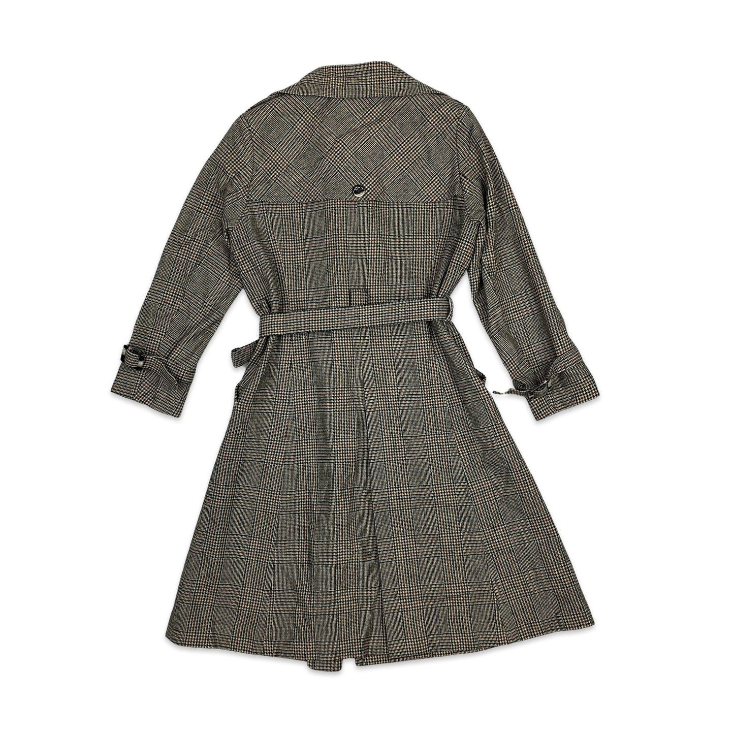 Vintage Wool Trench Coat Brown Orange Blue Tartan Check 8 10