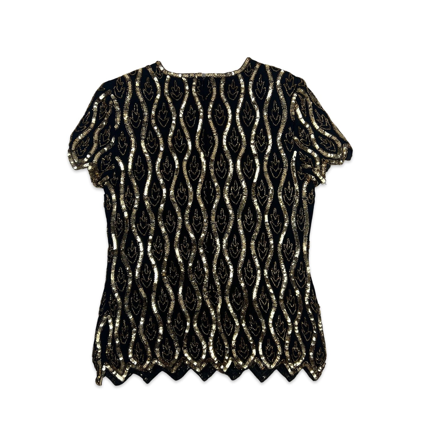 Vintage 80s Boxy Oversized Sequin Blouse Black Gold 12 14
