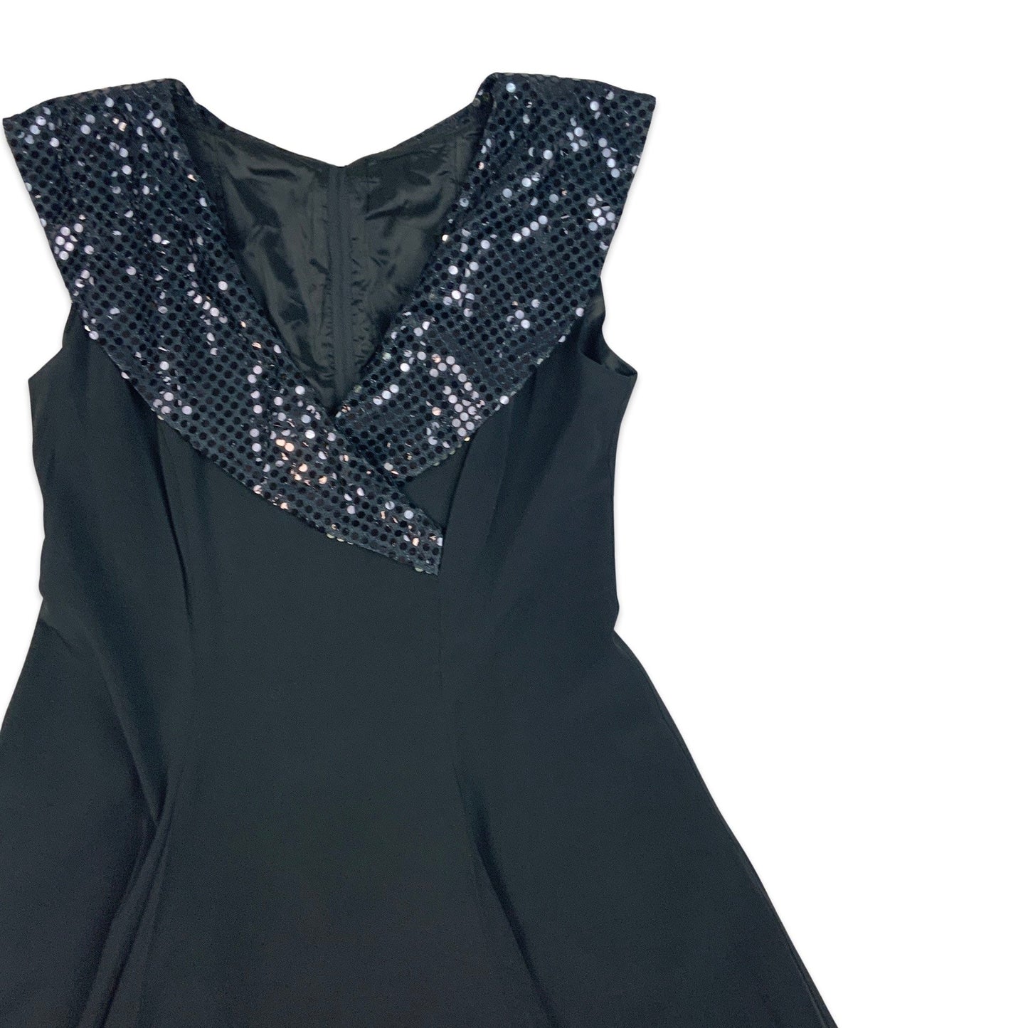 90s Vintage Sequin Party Skater Dress Black 14 16