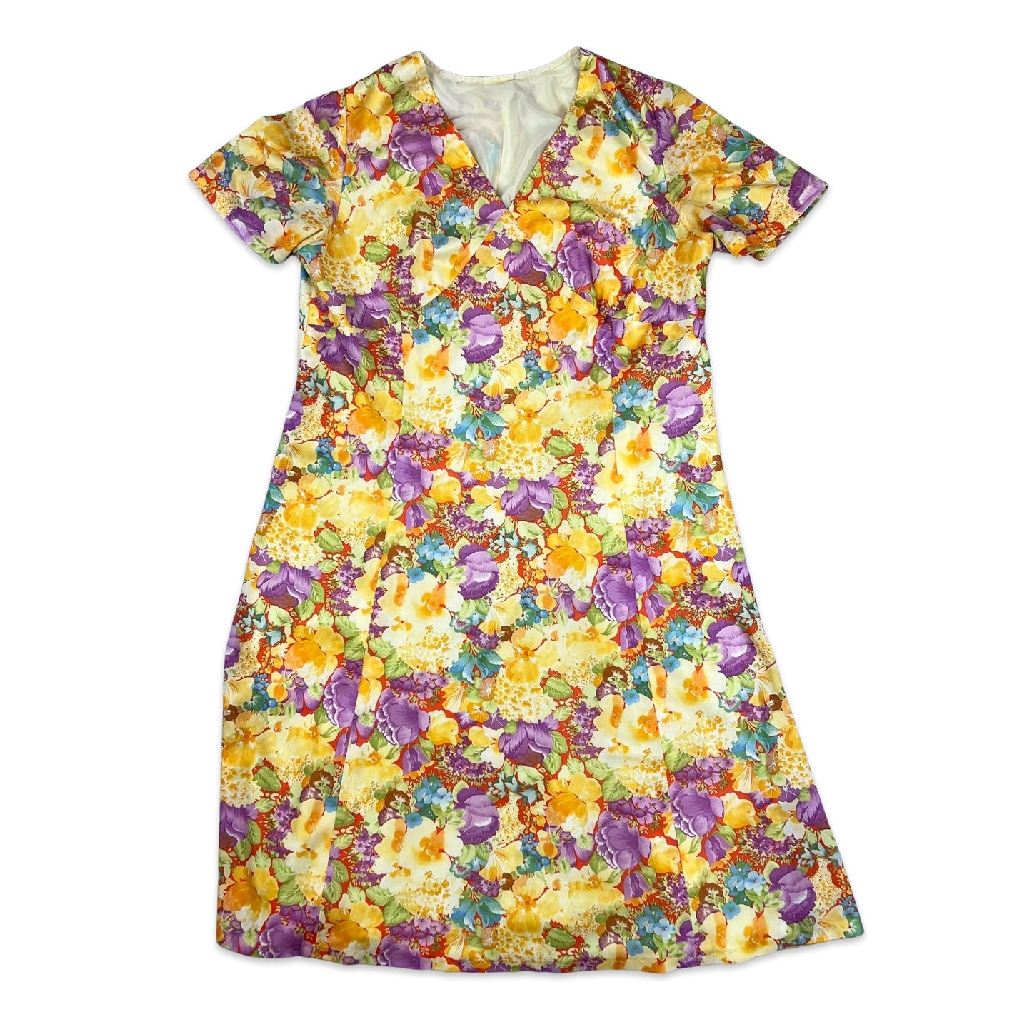 70s Vintage Floral Multicolour Midi Shift Summer Dress 14 16