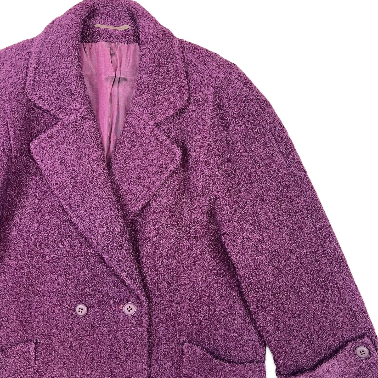 Vintage 80s Short Wool Coat Double Breasted Purple 16 18