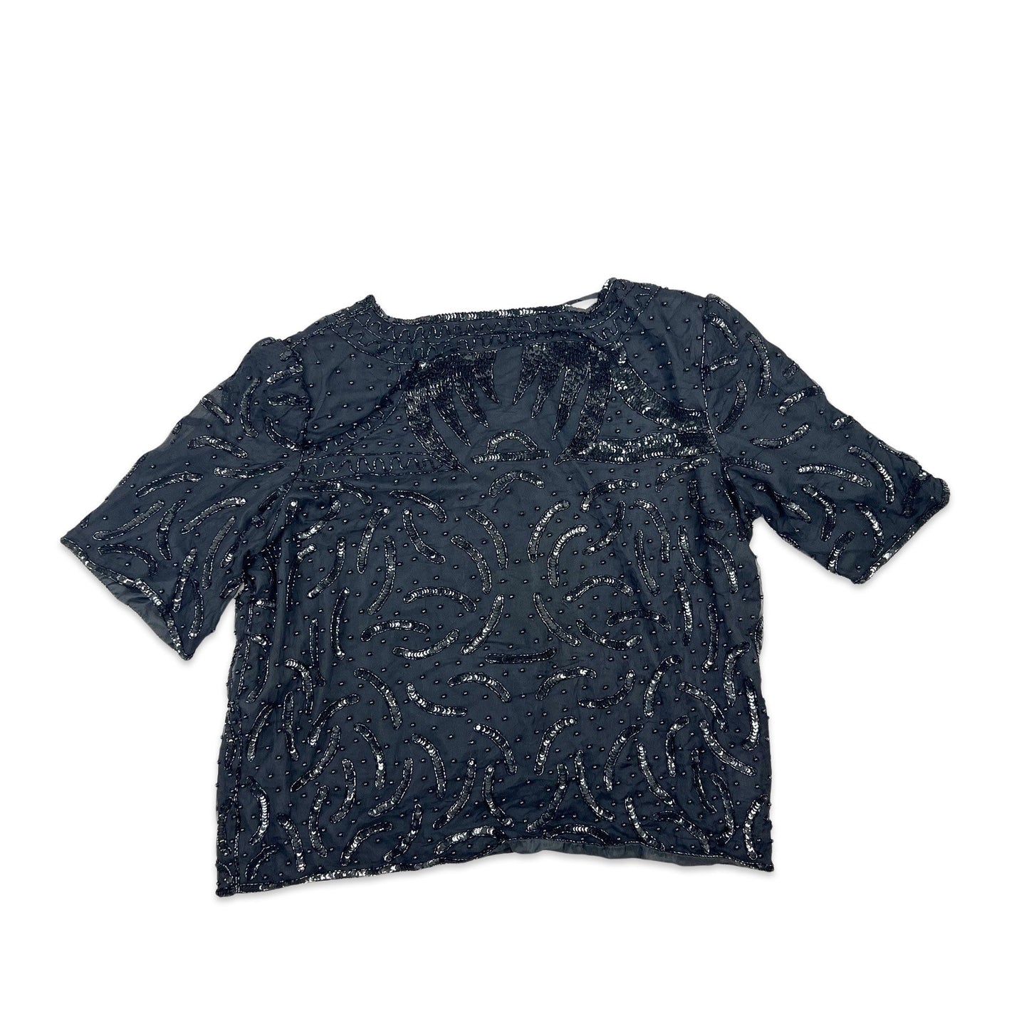 Vintage 80s Oversized Boxy Sequin Blouse Black 16