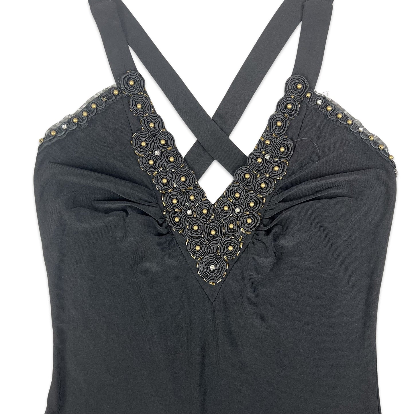 Vintage 90s Midi Slip Dress Black 6 8