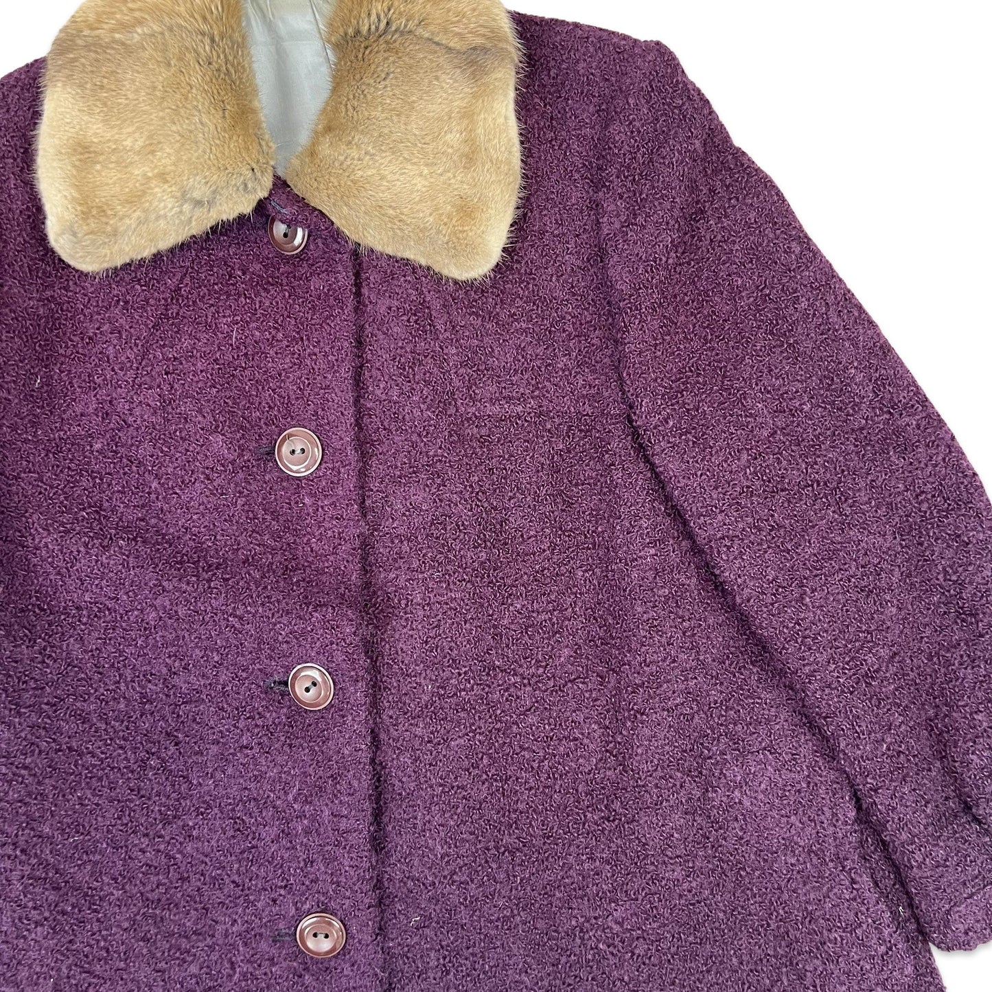 Vintage 70s Purple Bouclé Wool Coat Faux Fur 16