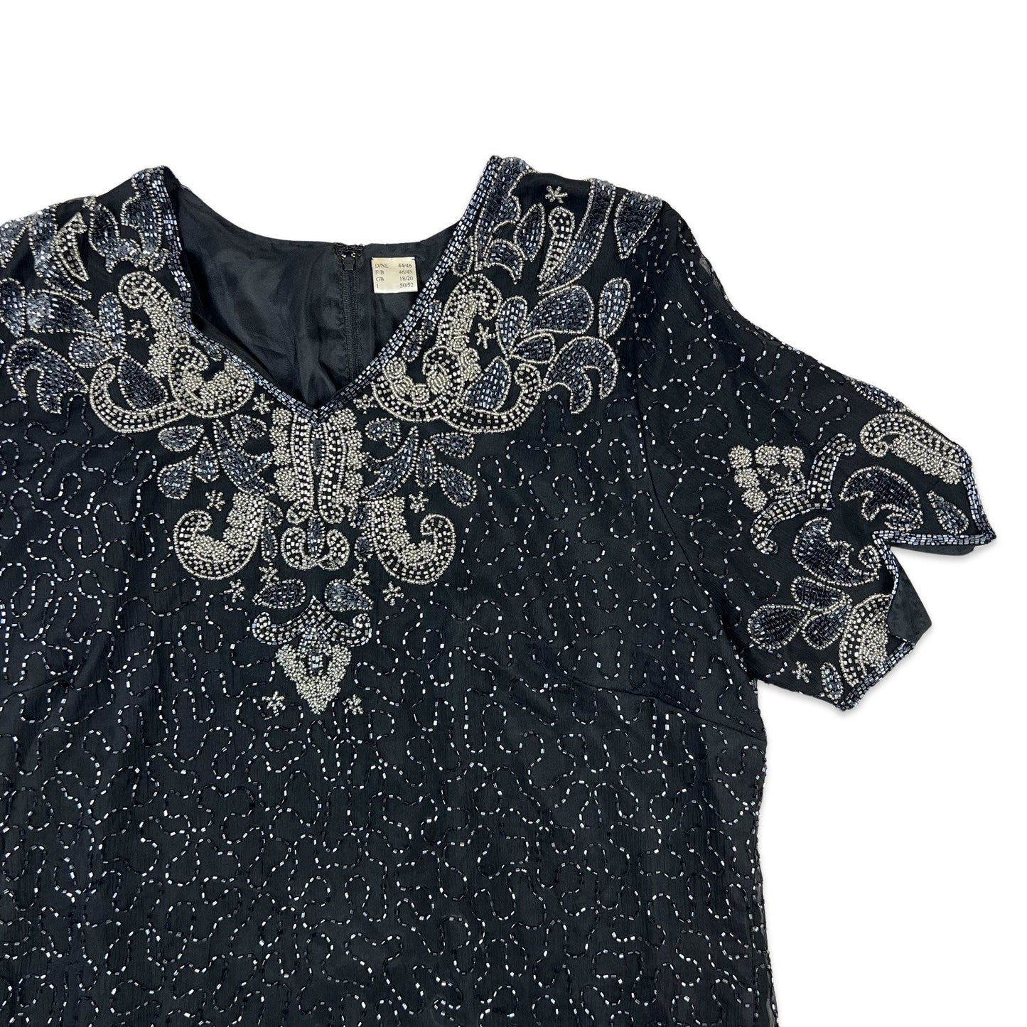 Vintage 80s Sequin Blouse Black Silver 14