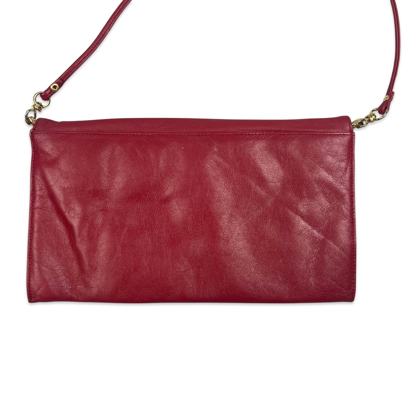 Vintage 80s Cherry Red Textured Leather Clutch Handbag