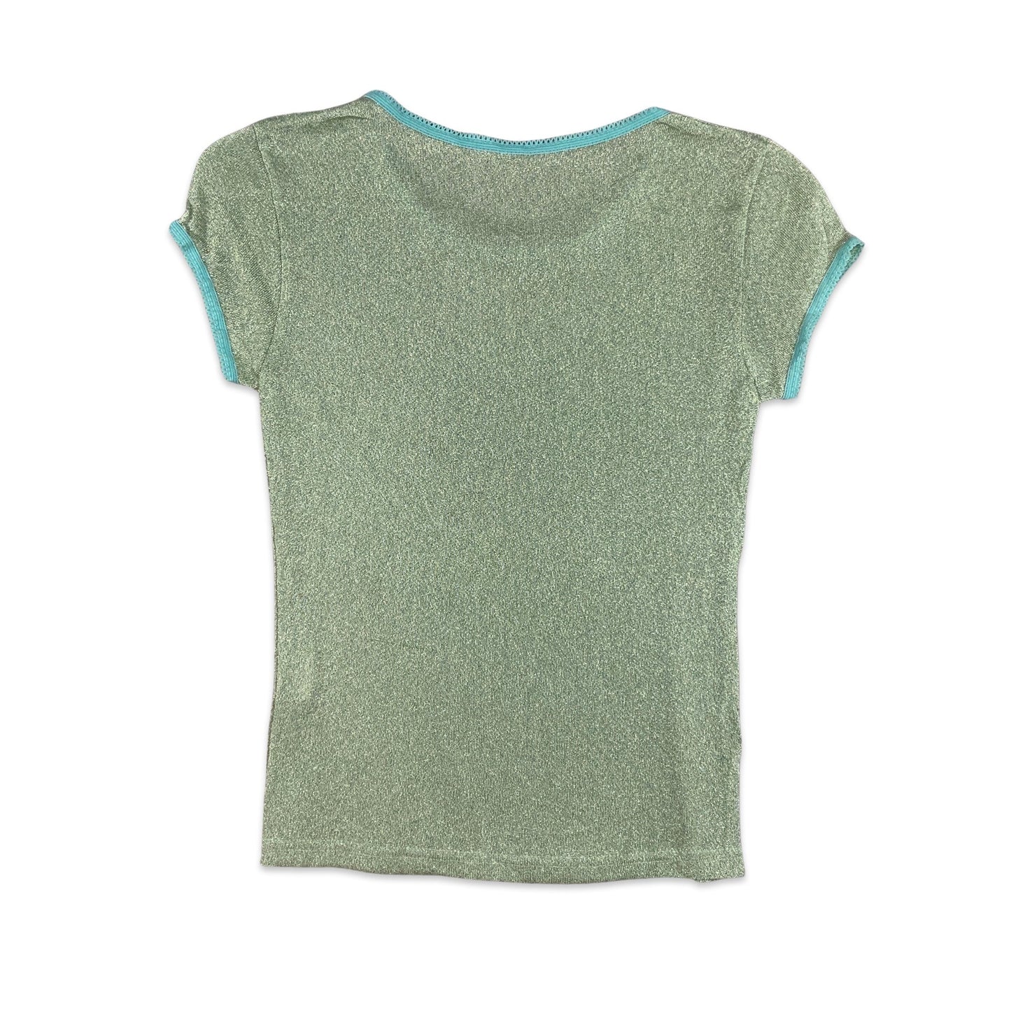 Y2K Lurex Teal Butterfly Swift Top 4 6 8