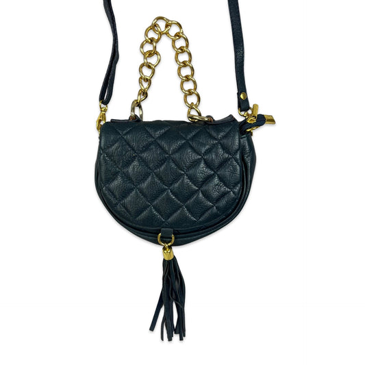 Vintage Quilted Crossbody Leather Handbag Navy Gold