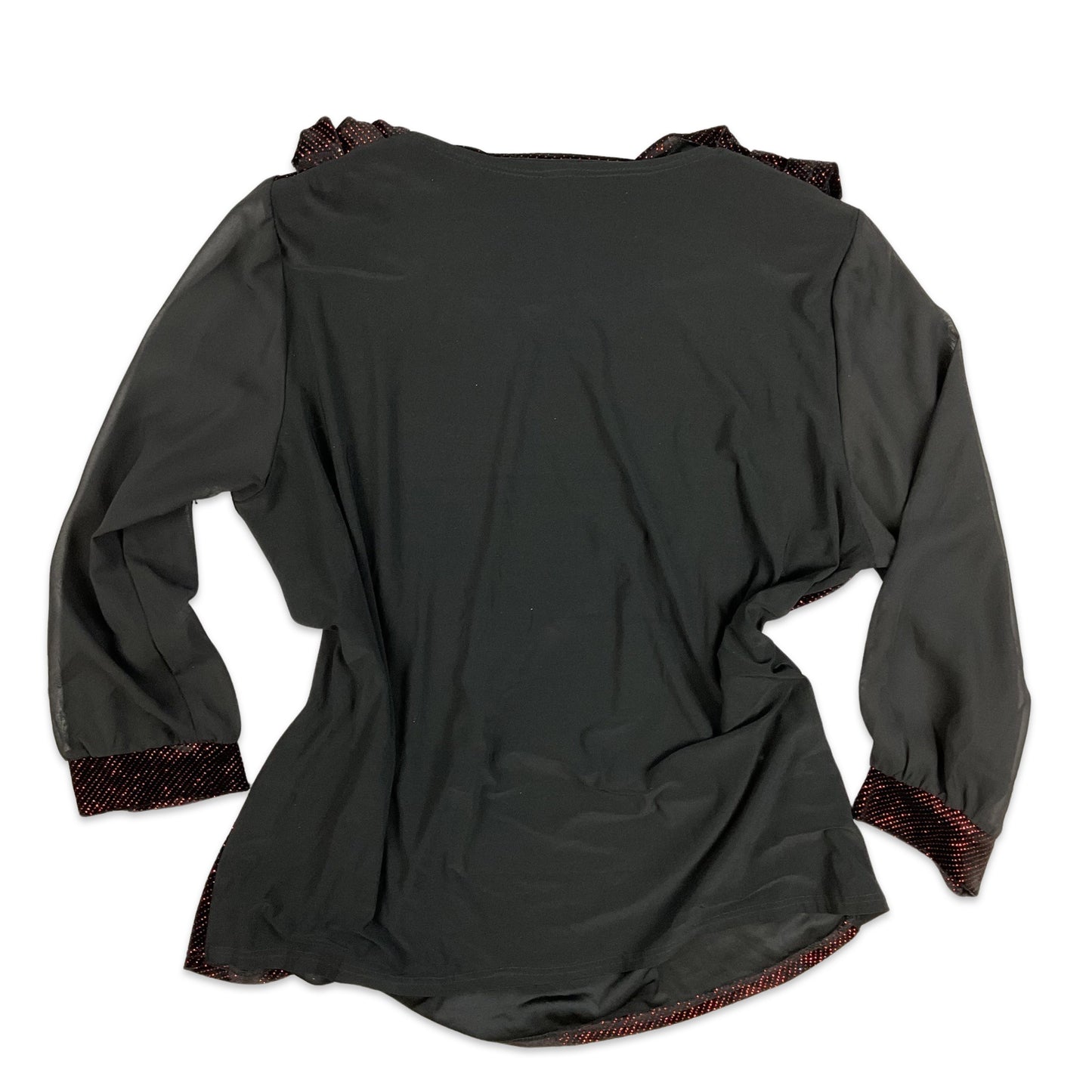 Vintage 90s Metallic Lurex Cowl Neck Blouse Red Black 18