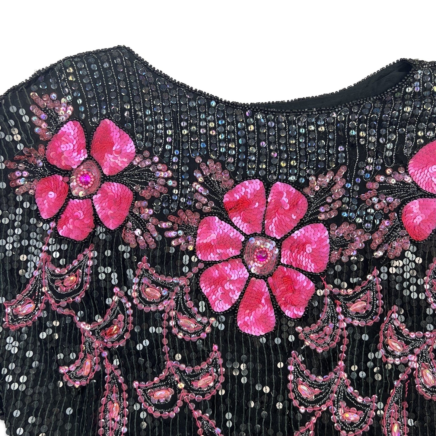 Vintage 80s Sequin Cape Pink Black 14 16 18
