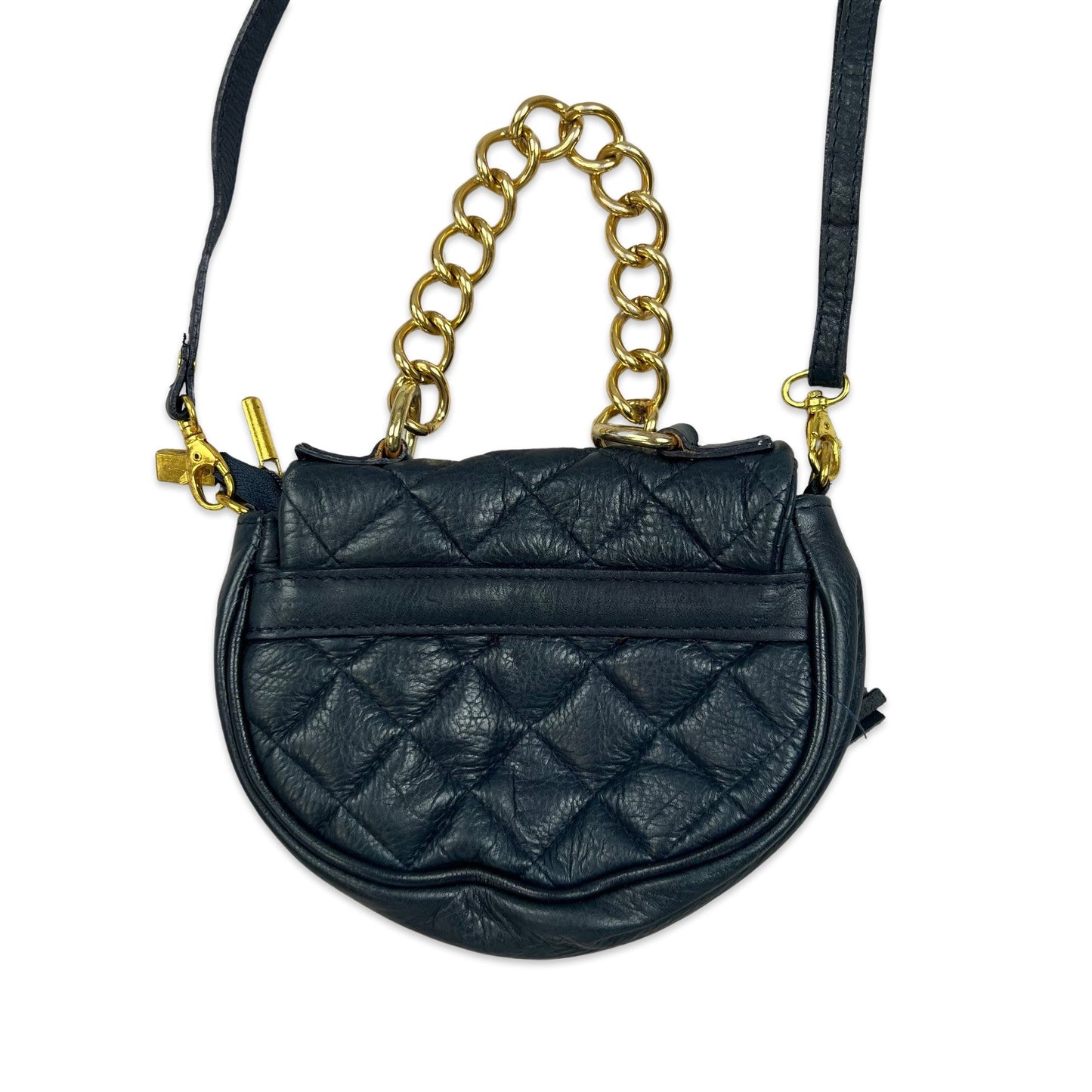 Vintage Quilted Crossbody Leather Handbag Navy Gold