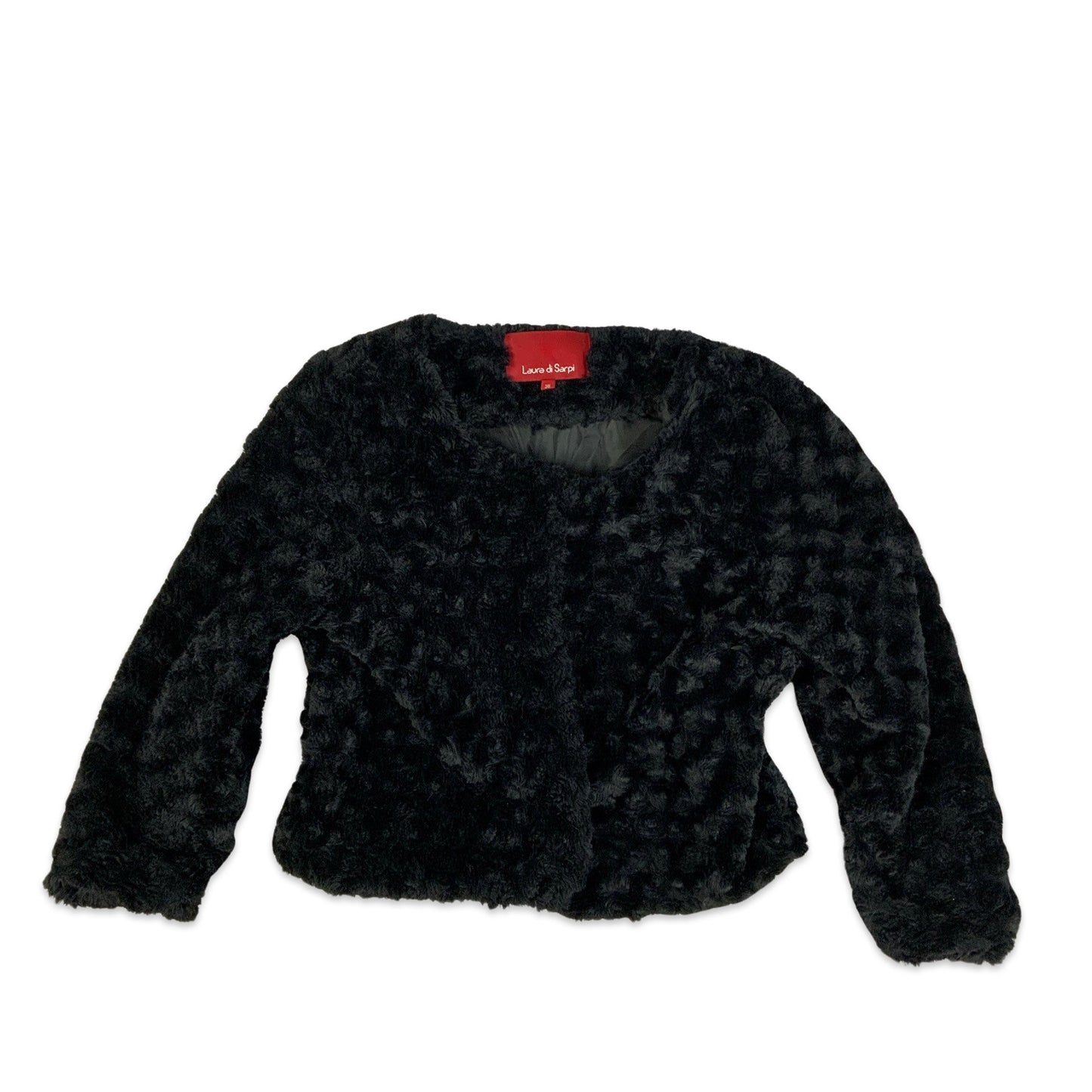 Vintage Y2K Black Cropped Faux Fur Jacket 6 8 10