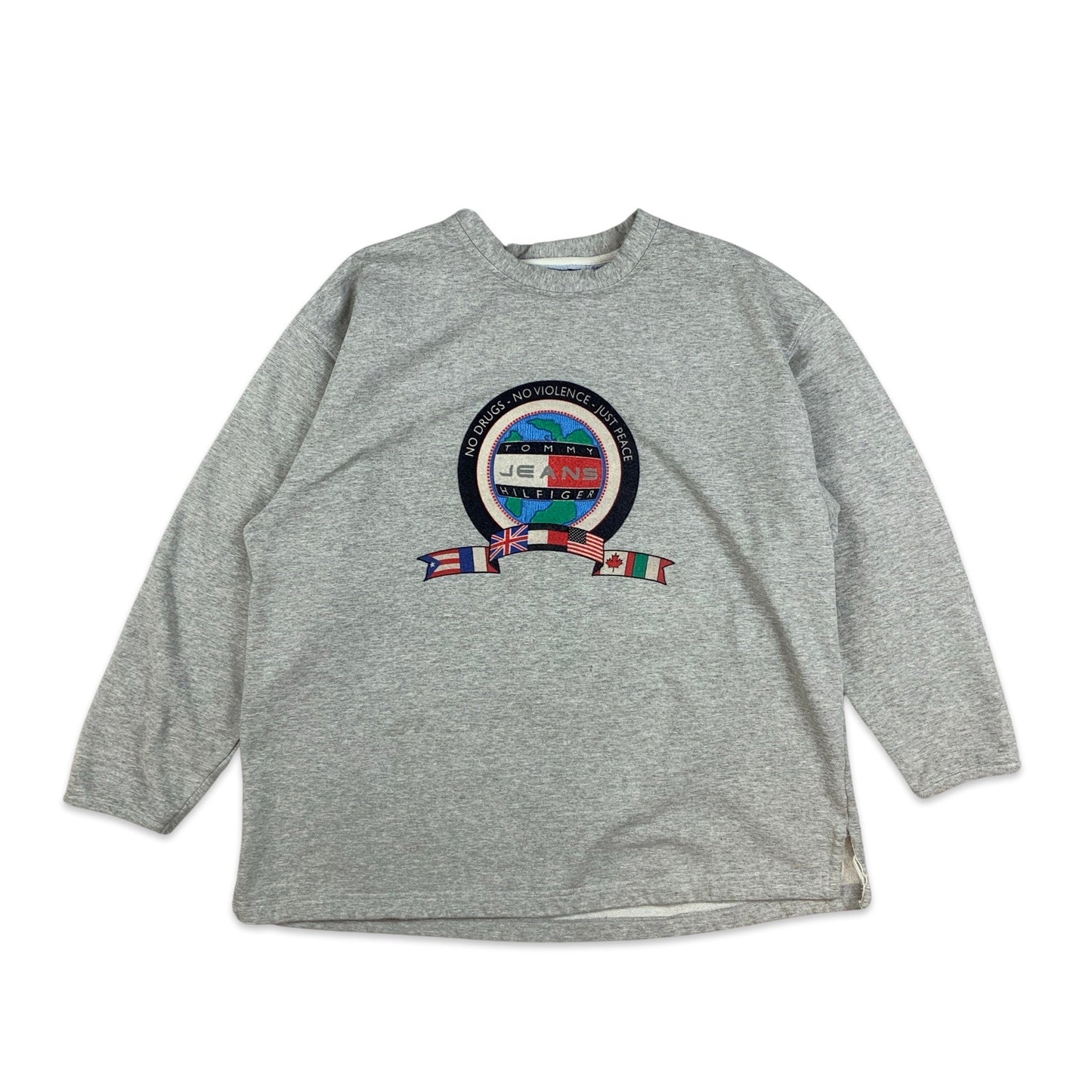 90s Vintage Grey Tommy Hilfiger Sweatshirt Navy Red Blue Graphic L XL 2XL