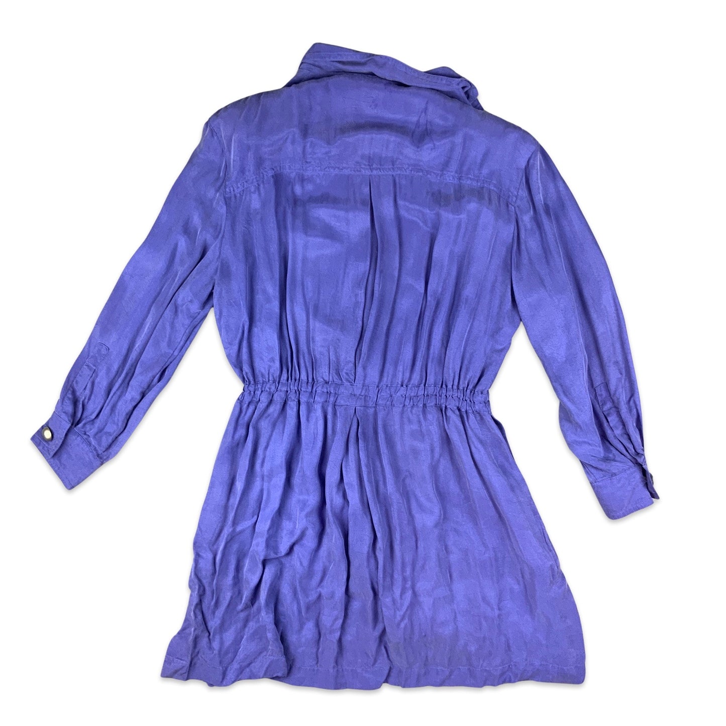 Vintage 80s 90s Bright Purple Shirt Dress Silver Buttons 10 12