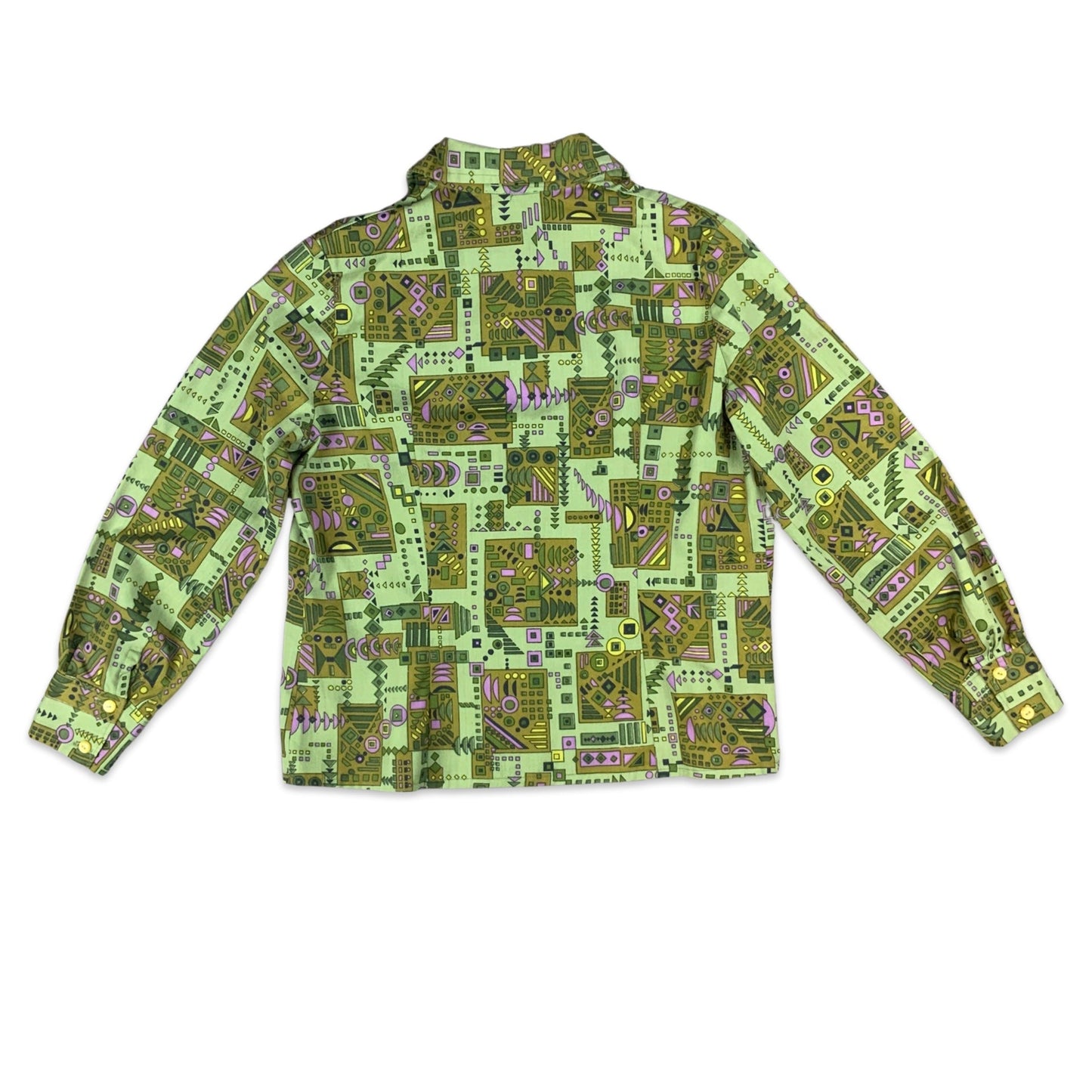 Vintage 80s Green & Purple Geometric Print Blouse 10 12