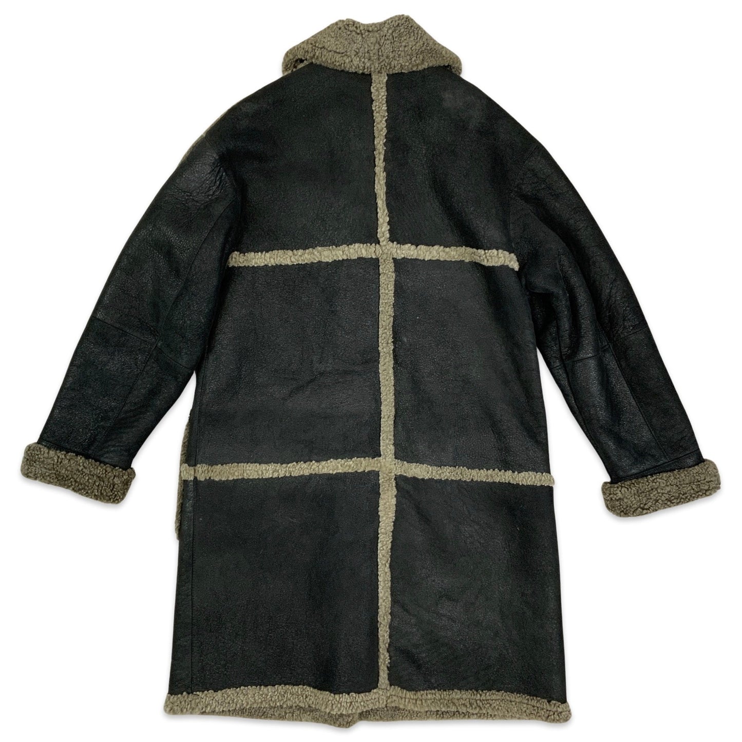 Vintage 90s Shearling Coat Black Brown Cream 12 14 16