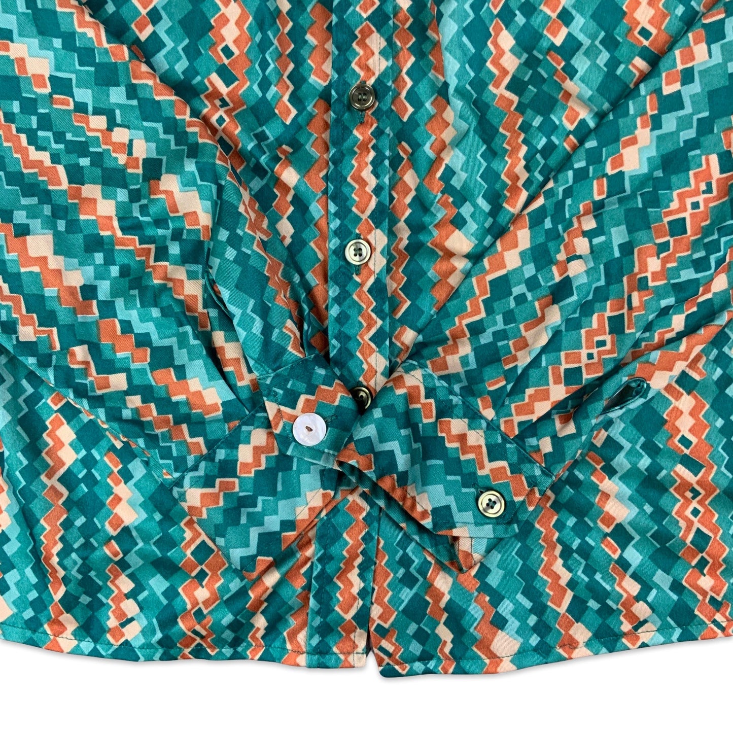Vintage 80s Green & Orange Floral Patterned Blouse 8 10