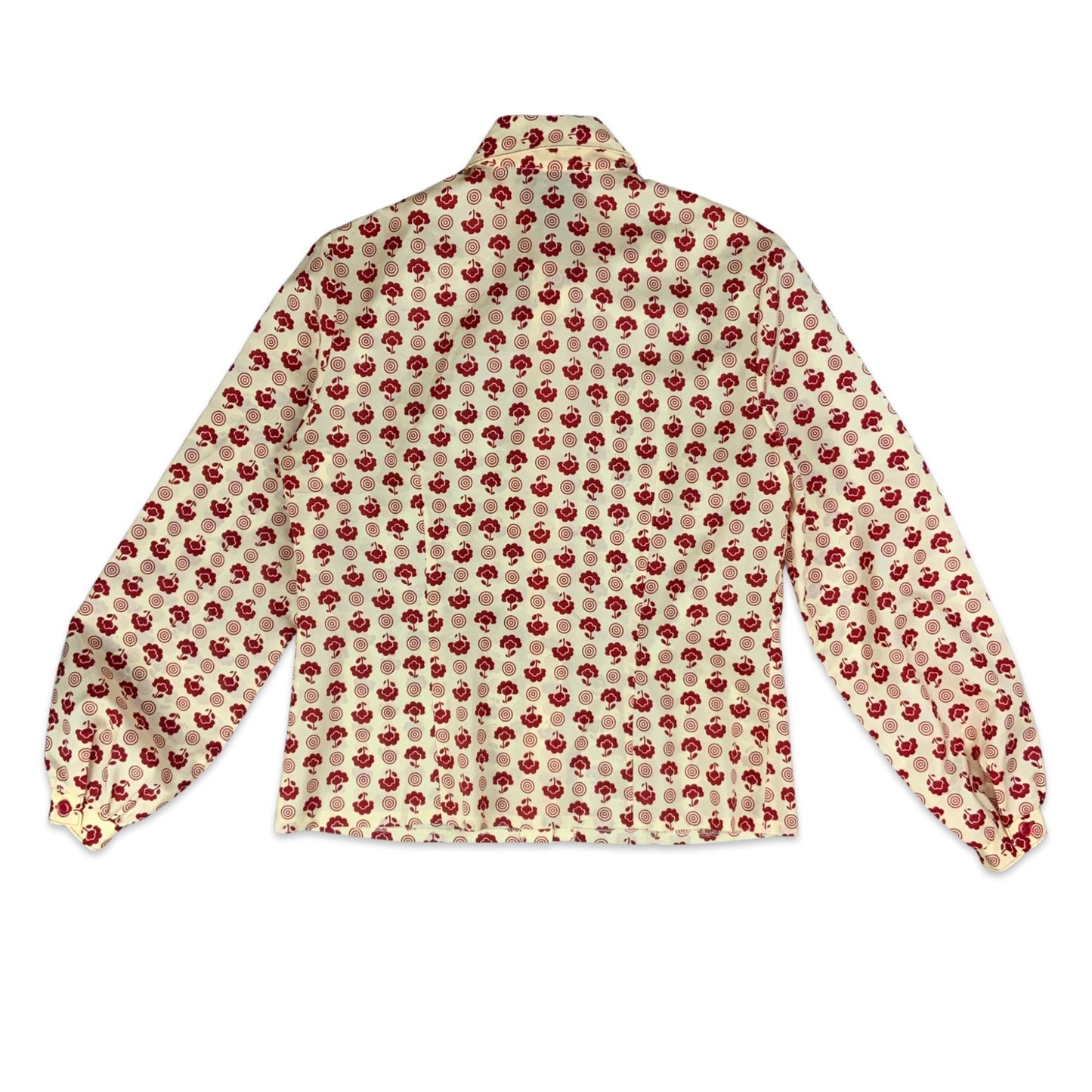 Vintage 70s Cream & Red Floral Print Blouse 12 14
