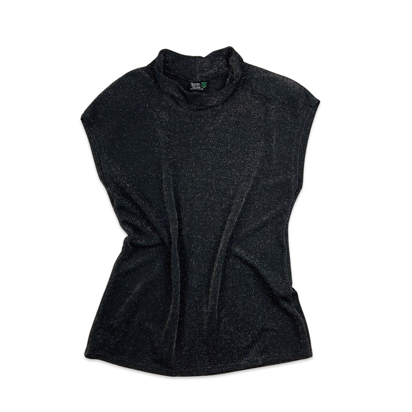 Vintage 80s Black and Silver Lurex Sleeveless Blouse Top 14 16 18