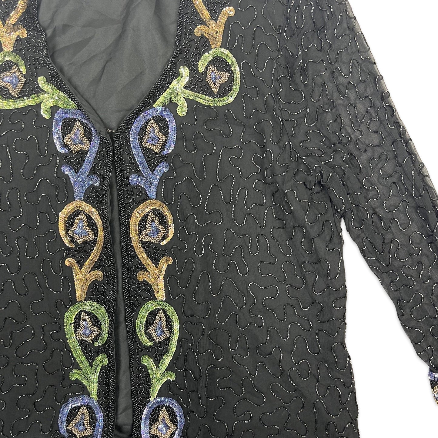 Vintage 80s Sequin Jacket Black Purple Green 16