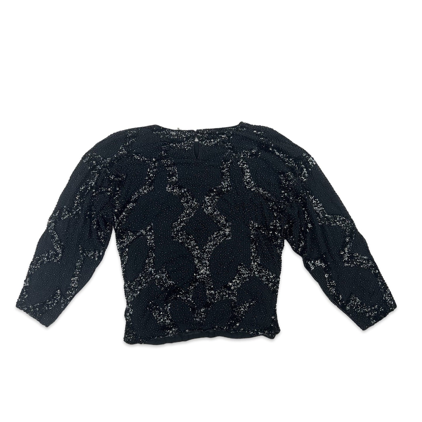 Vintage 80s Oversized Sequin Blouse Black 8 10 12