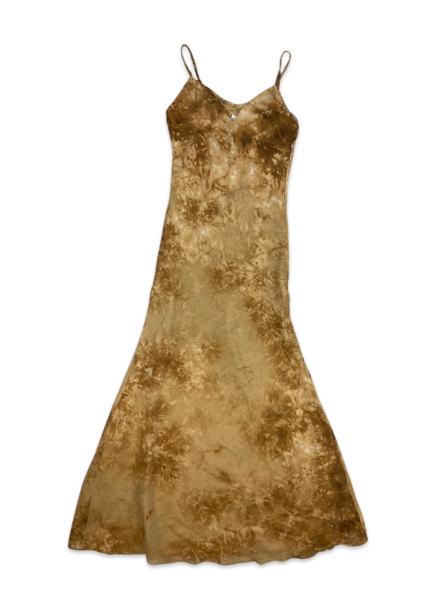Vintage Brown Tie Dye Lurex Strappy Maxi Dress 8